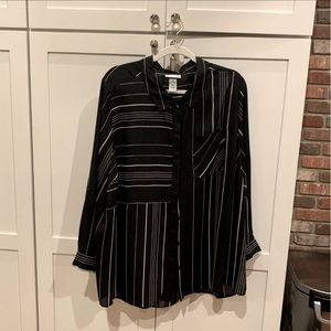 Catherines 2X Black & White Striped Blouse